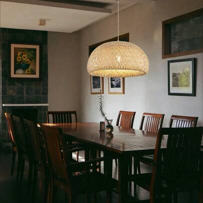 JOYINLED 30cm E27 Bamboo Ceiling Chandelier Rattan Semi Flush Mount Ceiling Lamp Handmade Boho Rattan Lamp Farmhouse Light Fixture