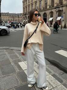 كنزة صوفية نسائية جديدة ذات رقبة عالية محبوكة للخريف والشتاء، بتصميم كاجوال فضفاض مناسب للارتداء اليومي، قياس ضيق، مناسبة لعيد الهالوين