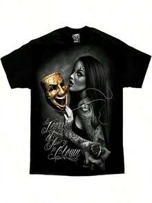 Tears Of A Clown Tattoo Lowrider Homies David Gonzales DGA Art Men's T Shirt.Short-Sleeved Crew Neck T-Shirt_CNXJH TRADING LIMITED - Black - View 2