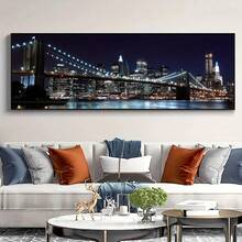 Quadro em tela com a Ponte do Brooklyn (1 peça) - Pôster em tela com a paisagem urbana da Ponte do Brooklyn, decoração de parede moderna com vista para a cidade, presente perfeito para casa e escritório, tecido impresso à prova d'água, sem moldura, decoração de parede.