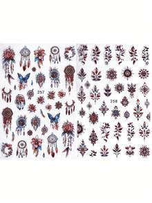 2/6 件 3D 波西米亚风格指甲贴纸，神秘哥特式曼陀罗花卉印花贴花雕刻美甲装饰贴片，美甲配件工具，美甲用品 - 彩色 - 查看 12