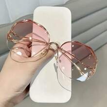 New Frameless Glasses For Men And Women - Round Gradient Fashion Glasses - Lightweight Modern Design Glasses, Fashion Accessory Gift, Simple Rest, Valentine's Day Gift - 漸層粉 - 查看 5