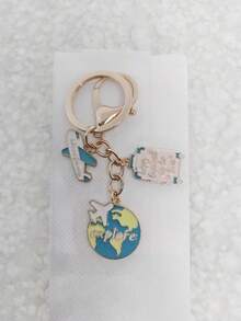 [1 件全球旅行钥匙扣] 创意地球和飞机吊坠，时尚行李箱挂件，旅行纪念品，理想之选，环球探险必备，适用于包包和车钥匙装饰。圣诞礼物创意 - 淺灰色 - 查看 4