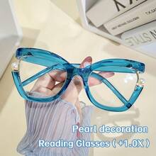 1 Piece Fashion Large Frame Unisex Glasses Personalized Colorful Cat-Eye Design Pearl Decoration Gradient Frame Metal Hinges Computer Reading Daily Vision Support Fashion Accessory For Mature Women 2026 Mother's Day Best Unique Heartfelt Sentimental Gift Surprise For Mom Mommy Mum Grandma - 彩虹色 - 查看 4