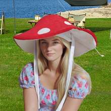 Stand Out In Style With Our Plush Polka Dot Mushroom Beret Party Hats - Red And Purple Options Available - 紅色 - 查看 2