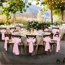 10pcs Pink Satin Chair Bow Sashes Wedding Chair Ribbon Bow Silk Chair Knot Ties For Reception Restaurant Event Banquet Party Hotel Decorations - Pink - View 13
