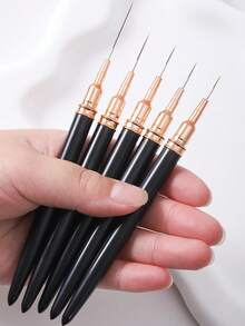 5 件套指甲线刷套装，绘画绘图指甲设计刷，美甲条纹笔长线微小细节精细绘图指甲刷，适合初学者和专业美甲沙龙 - 黑色 - 查看 6