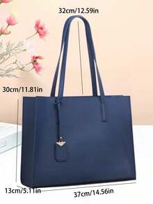 高品质真皮女士单肩包，大容量手提包，通勤单肩包，2024秋冬新款，优质材料，精致美观 - 藍色 - 查看 2