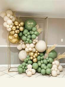 117pcs Sage Green & Gold Balloon Arch Kit, Includes Sage Green Balloons, Complemented By Ivory & Gold Balloons, Suitable For Baby Shower, Birthday Party, Jungle Theme Party, Wedding Decoration - Multicolor - View 1