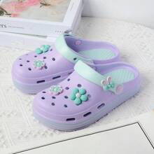 女士镂空套脚凉鞋，新款夏季防滑柔软护士工作户外沙滩拖鞋，时尚厚底防滑手术室软底拖鞋 - 紫色 - 查看 4