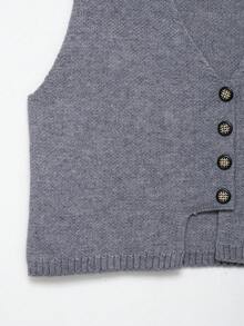 YROOE Fashion Women's Casual Niche Asymmetrical Design Knitted Vest Sweater Vest - Grey - View 6