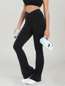 Speed mate Women Flare Leggings With Pockets - No Front Seam Flare Yoga Pants, Tummy Control, High Waist Crossover, Wide Leg & Butt Lift Design,Fleece