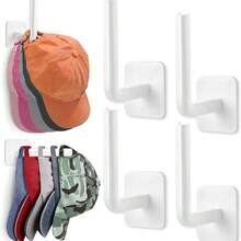 4/8pcs Wall Mount Cap Rack, Plastic Baseball Hat Holder, Multi-Purpose Hat Organizer, Strong Adhesive Storage Hook, Hat Storage Hooks, Hooks For Hat Wall Organizer, White - 白色 - 查看 6