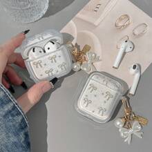 1 件装时尚 Apple 耳机保护壳，白色 3D 珍珠金蝴蝶结饰面，蝴蝶结元素，带蝴蝶结饰物，防震、防护、防尘、时尚，适合青少年和年轻人，日常使用和礼物