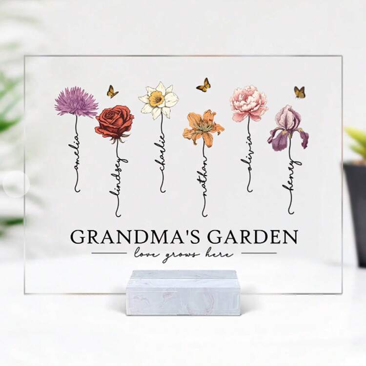 Grandma's Garden, Love Grows Here. Exquisite Birthday Floral Gift For Grandma/Mom, Personalized Horizontal Rectangular Acrylic Plaque, Elegant Living, Artistic Life. - Multicolor - View 8