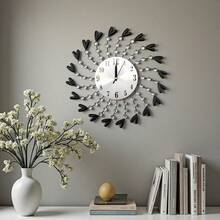 1 件 14.96 英寸现代金属挂钟装饰，适用于客厅、厨房、餐厅、卧室、办公室 - 无滴答声且易于静音读取、家居装饰、房间装饰 - 黑色 - 查看 9