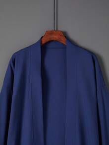 Chinese Style Long Cardigan Windbreaker, Versatile Solid Color Mid-Length Outerwear, Hanfu Inspired Cosplay Jacket - Royal Blue - View 3