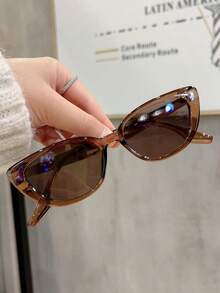 1pc Women's Brown Cat Eye PC Frame Solid Color Retro Fashion Glasses, Suitable For Daily Wear Boho Vacay Vacay Vibes - 黑色 2 - 查看 6