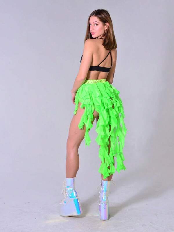 1 Piece Women S Belly Dance Hip Scarf Belt Skirt With Lace Up Tassel Hem Wave Skirt P