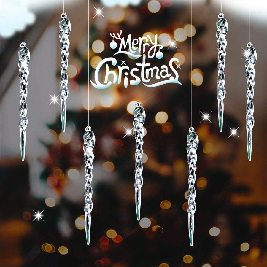 12pcs Christmas Icicle Ornaments, Transparent Ice Shard Decorations, Christmas Tree Hanging Accessories
