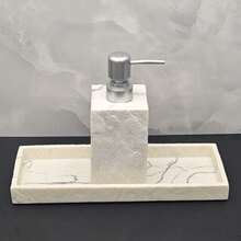 2 件欧式风格奢华仿树皮纹理浴室套装，皂液器瓶和托盘多功能组合，适用于浴室梳妆台、卧室梳妆台和厨房台面 - 彩色 - 查看 6