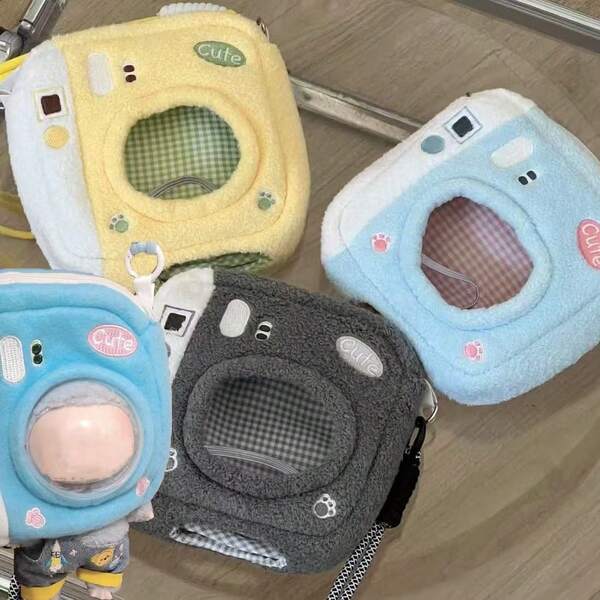 (Doll Bag Only) Popular For Labubu Plush Doll 10cm/17cm Doll Bag, Labobo Doll Clothes, Cute Doll, LBB Outdoor Doll Bag, Crossbody Dopamine Hollow Bag, Cute Camera Doll Bag