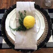 1/4/6pcs Geometric Round Placemats, 14.96 Inches - Rustic Woven Jute Placemats With Tassel Decor, Suitable For Dining Room And Kitchen Table Decoration, Black