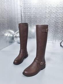 Women's Over-The-Knee Boots, Fashion Autumn/Winter Brown Side Zipper Motorcycle Boots, Over-The-Knee Riding Boots. Suitable For Daily Wear, Attending Banquets, Parties, Fashion Shows, Mid-Calf Boots, Over-The-Knee Boots And Daily Boots.,Party - Brown - View 8