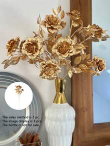 1/3 piezas Flor de rosa artificial de plástico chapado en oro de 60cm con múltiples ramas - Dorado - Ver 7