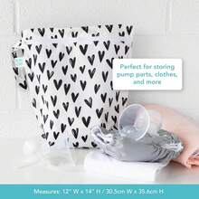 Bumkins Waterproof Wet Bag For, Travel, Swim Suit, Cloth Diapers, Pump Parts, Pool, Beach, Gym Clothes, Toiletry, Hook To Stroller, Daycare, Zipper Reusable Wetdry Packing Pouch, Black Hearts - B5 月光灰-WD - 查看 9