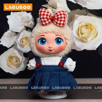 (Only Clothes) 17cm Doll Clothes Set Compatible With Labubu, Cute 6.7 Inch Doll Clothes For Dress Up Unique Style – Bow Hair Accessory White T Shirt And Denim Skirt Set (No Doll)