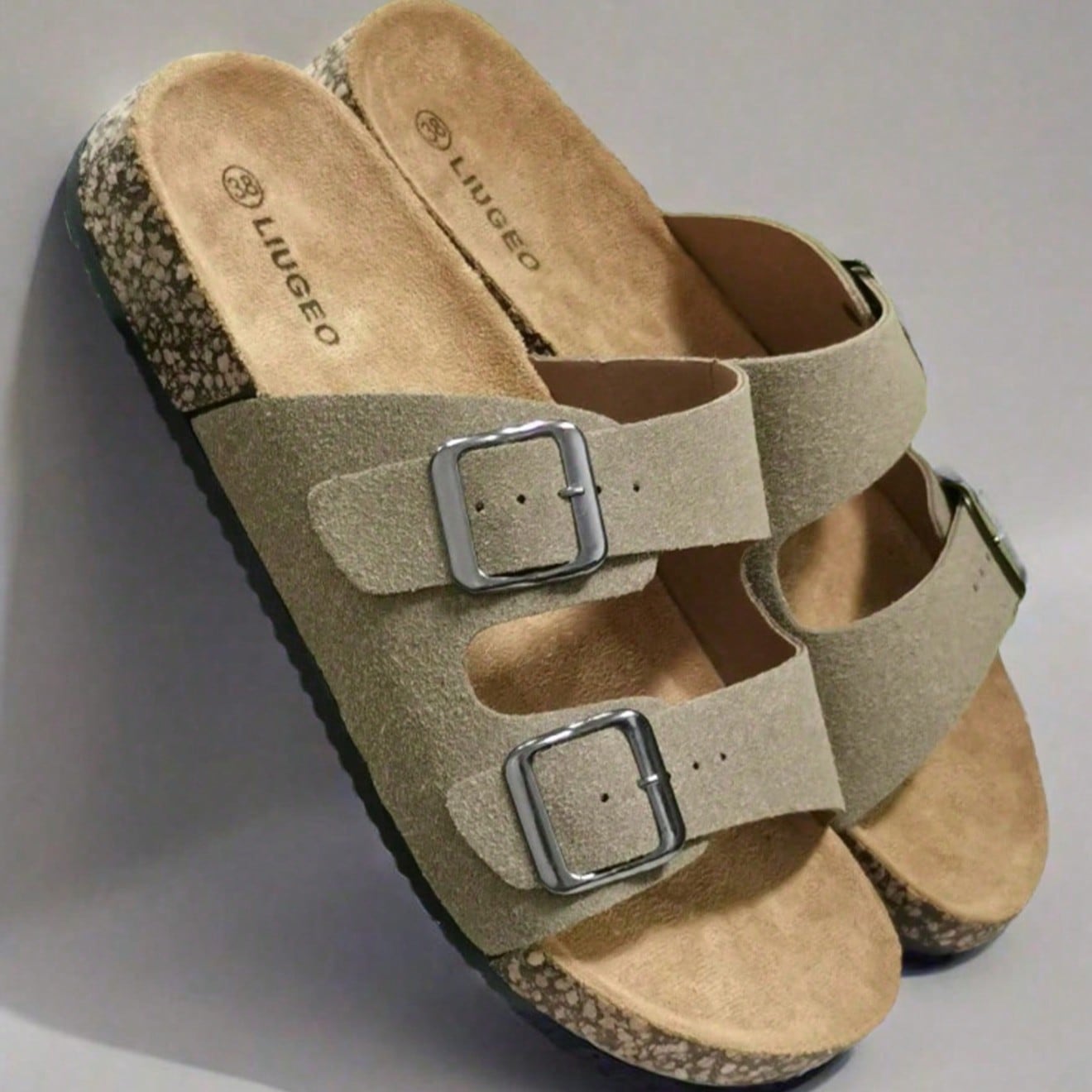 Sandalias de verano con doble correa y hebilla, estilo casual y antideslizante, suela suave y cómoda, diseño de fácil deslizamiento, adecuadas para