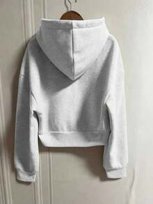 Fashionable Short Zip-Up Fitted Hoodie Jacket, Solid Color - Grey - View 3