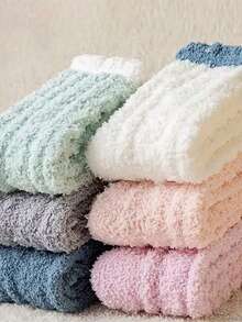 10双/6双女过膝袜珊瑚绒加厚冬季保暖毛绒袜自发热女连裤袜适合日常穿着运动居家休闲14双/8双/2双 - 彩色 - 查看 6