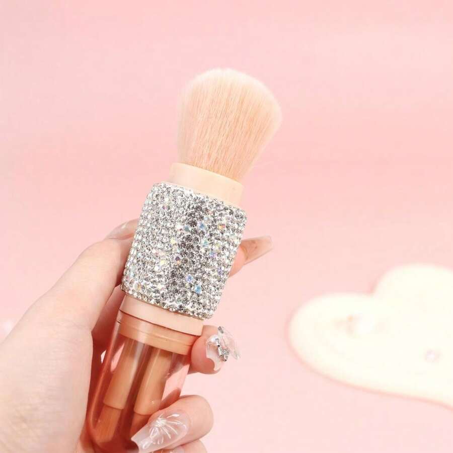 1 件 4 合 1 旅行化妆刷套装便携式双头面部刷带尼龙刷毛，可伸缩设计用于粉底、唇彩、眼影荧光笔，情人节圣诞节迷你节日礼物