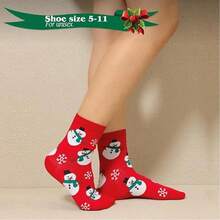 6双/10双圣诞印花袜子，舒适可爱毛绒保暖袜，女士长袜（款式随机）- 1双/3双/5双 - 彩色 - 查看 2