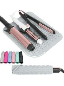 1 pieza Funda aislante de calor para rizador, Almohadilla para herramienta de peinado, Almohadilla resistente al calor para rizador para mostrador, Almohadilla resistente al calor para herramientas de peluquería, Almohadilla de silicona resistente al calor para peinado, Funda aislante de calor para rizador, Fácil de limpiar, Almohadilla antideslizante con diseño de ola, Adecuada para rizador, gabinete, viaje, Ge're'dian
