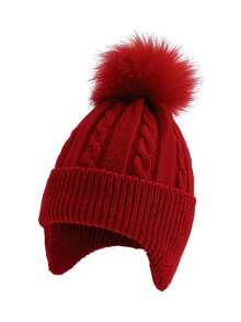 1 件儿童针织帽，带绒球，保暖护耳帽，适合男孩和女孩，秋冬 - 1PC - 查看 12