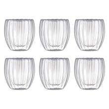 Set Of 6 Egg-Shaped Double-Layered Glass Cups, Vertical Stripe Design, Cold And Scald-Proof, Made Of Borosilicate Glass, Heat And Cold Resistant, Dishwasher Suitable, 250 Ml/8.5 Oz, Small Coffee Cups, Latte Cups, Also Suitable For Cappuccino, Tea, And Espresso - 無色 - 查看 1