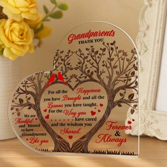 Centerpieces Grandparents Thank You Gift - Heart - Shaped Acrylic Decor For Home Office Decor, Bedroom Decor, And Living Room Decor - Unique Gifts For Grandma And Grandpa - Ideal For Birthdays, Mother's Day, And Father's Day