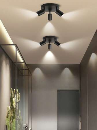 3-Head Recessed Ceiling Spotlight, GU10 Lamp Base, Decorative Ceiling Light, Suitable Voltage 85V-265V, Wall/Ceiling Light, Black/White Color Options, With/Without Bulb, Aluminum Material, Suitable For Shop/Study/Bedroom/Living Room/Cafe/Exhibition Hall/Gallery/Museum/Corridor/Porch, Choose Size According To Needs