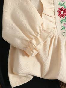 Setelan Baju Bayi Perempuan: Atasan Kardigan Lengan Panjang dengan Bordir Bunga dan Hiasan Ruffle, Celana Hitam, Pakaian Kasual Sehari-hari - Aprikot - View 5