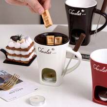 1pc    Hot Drink Insulated Creative Cup | The Bottom Of The Cup Can Be Heated With A Candle And Equipped With A Special Fork Spoon. When Drinking Hot Tea Or Coffee, It Can Keep Warm And Practical - trắng - Xem 4