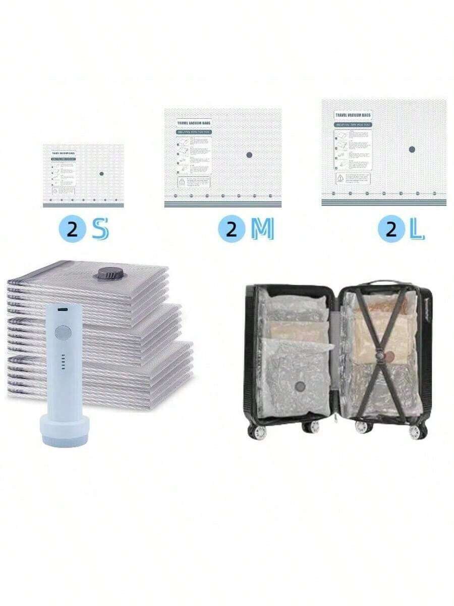 10pcs Set With Electric Pump Vacuum Storage Bags, Space Saving Bags, Compress Bedding And Blankets, Airtight Clothes Storage, 80% Space Saving Vacuum Seal Bags, Suitable For Clothes, Travel Luggage, Blankets, Quilts