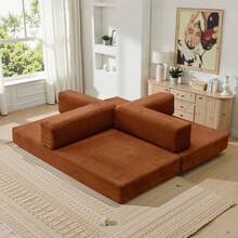 78.7" Foldable 3-Seater Fabric Sofa Bed With Square Armrests, Modular Compressible Living Room Sofa Set, Vintage Suede Comfortable Lounge Chair Sofa, Lazy Sofa (Bean Bag), And Bedroom Sleeper Sofa Bed - 橘色 - 查看 9