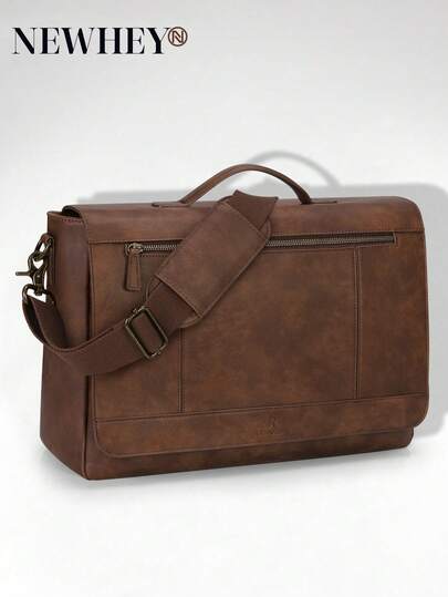 NEWHEY Leather Messenger Bag For Men 15.6 Inch Laptop Bag Vintage Briefcase Large Computer Bag Satchel Shoulder Bag For College,Work,Business,Office