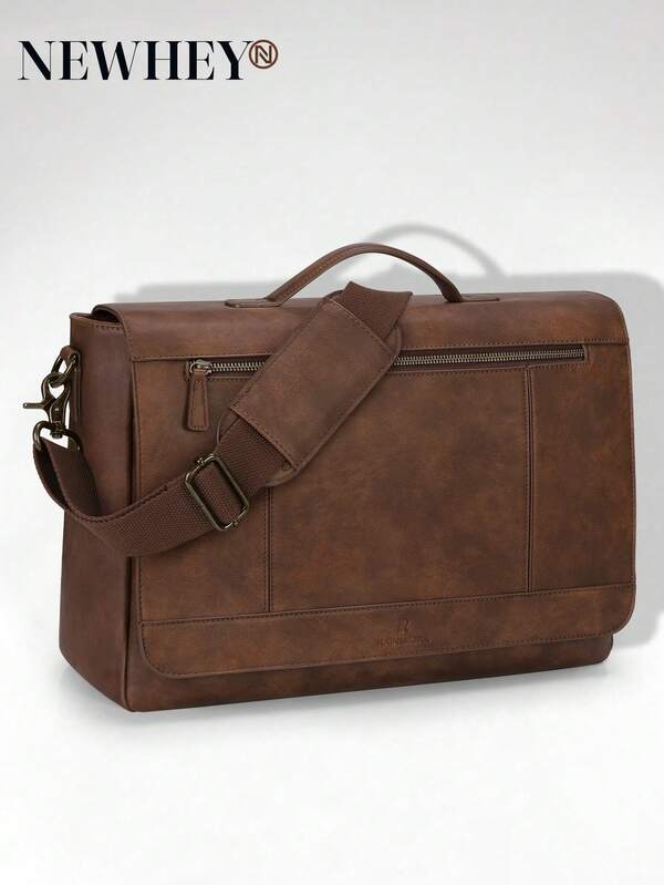 NEWHEY Leather Messenger Bag For Men 15.6 Inch Laptop Bag Vintage Briefcase Large Computer Bag Satchel Shoulder Bag For College,Work,Business,Office