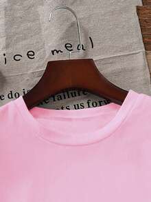 Black Cat Playing Keyboard Under Moon 180g Milk Silk Double Grinding Women's T-Shirt,Comfortable,Suitable,Casual Versatile Tops, Street Wear, Daily Outfits, Free Shipping - 粉色 - 查看 7