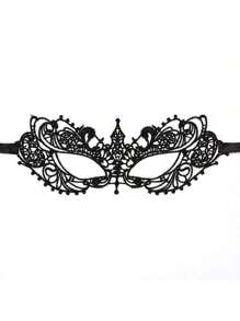 Adult Masquerade Ball Mask, Diamond Inlaid Satin Belt Style, Mysterious And Fun Lace Mask, Couple Style And Men's And Women's Lace Headwear And Clothing, Christmas Mask - Black - View 3