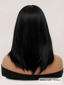 Elegant 16 Inch Black Medium Length Straight Bob Wig With Bangs - Heat Resistant Synthetic Hair, Medium Length Silky Straight Black Wig For Women Daily Wear Party Wigs, Cosplay Street Fashion Wigs - Black - View 3